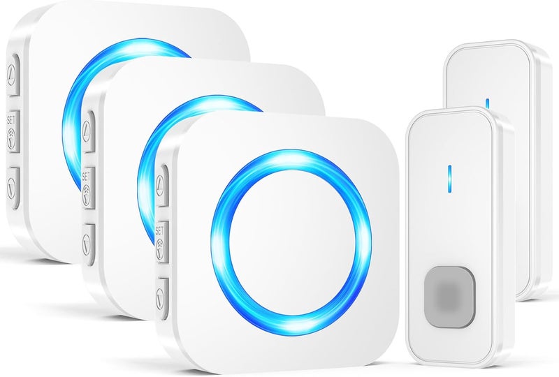 SURFOU Doorbell Waterproof Wireless Doorbell Easy Install at 1,300ft Long Range Loud Enough with 55 Chimes 5 Volume Levels LED Flash Door Bell for Home Classroom Apartment,2 Push Buttons 3 Receivers - Image 1